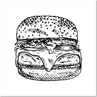 Hand Drawn burger doodle. Sketch style icon. Posters and Art